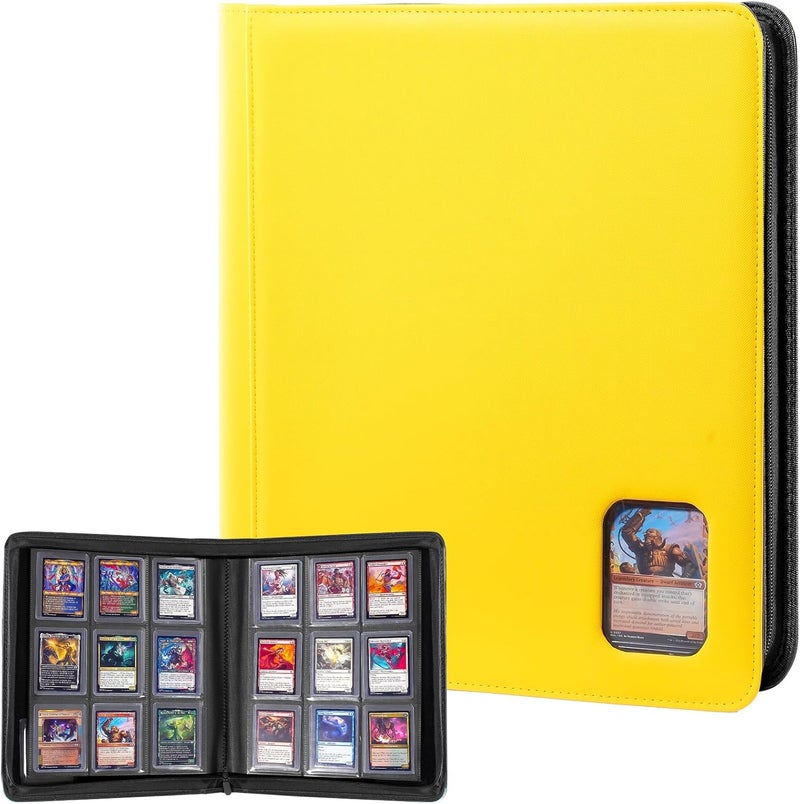Procase Top Loader Binder, 9 Pocket Holds 324 Toploaders, Waterproof PU Leather with Non-PVC Pockets for Trading Cards or Sports Cards, Compatible with TCG, MTG in 3"x4" Toploader -Yellow - Image 1